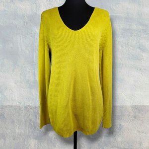 Lane Bryant Womens Lime Green V-Neck Rib Knit Tunic Sweater, Size 14/16